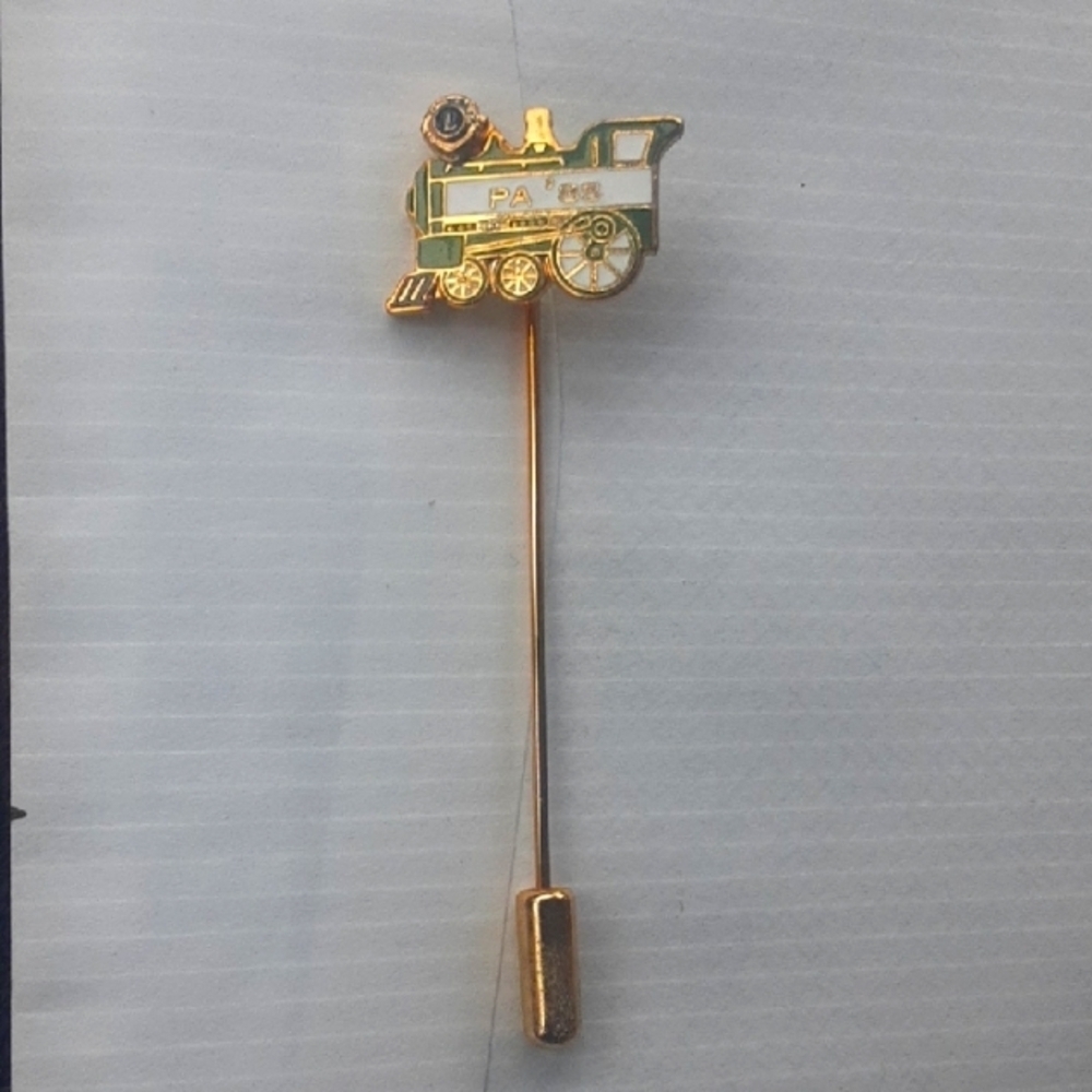 Gold Tone and Green Train Stick Pin, Loins Club